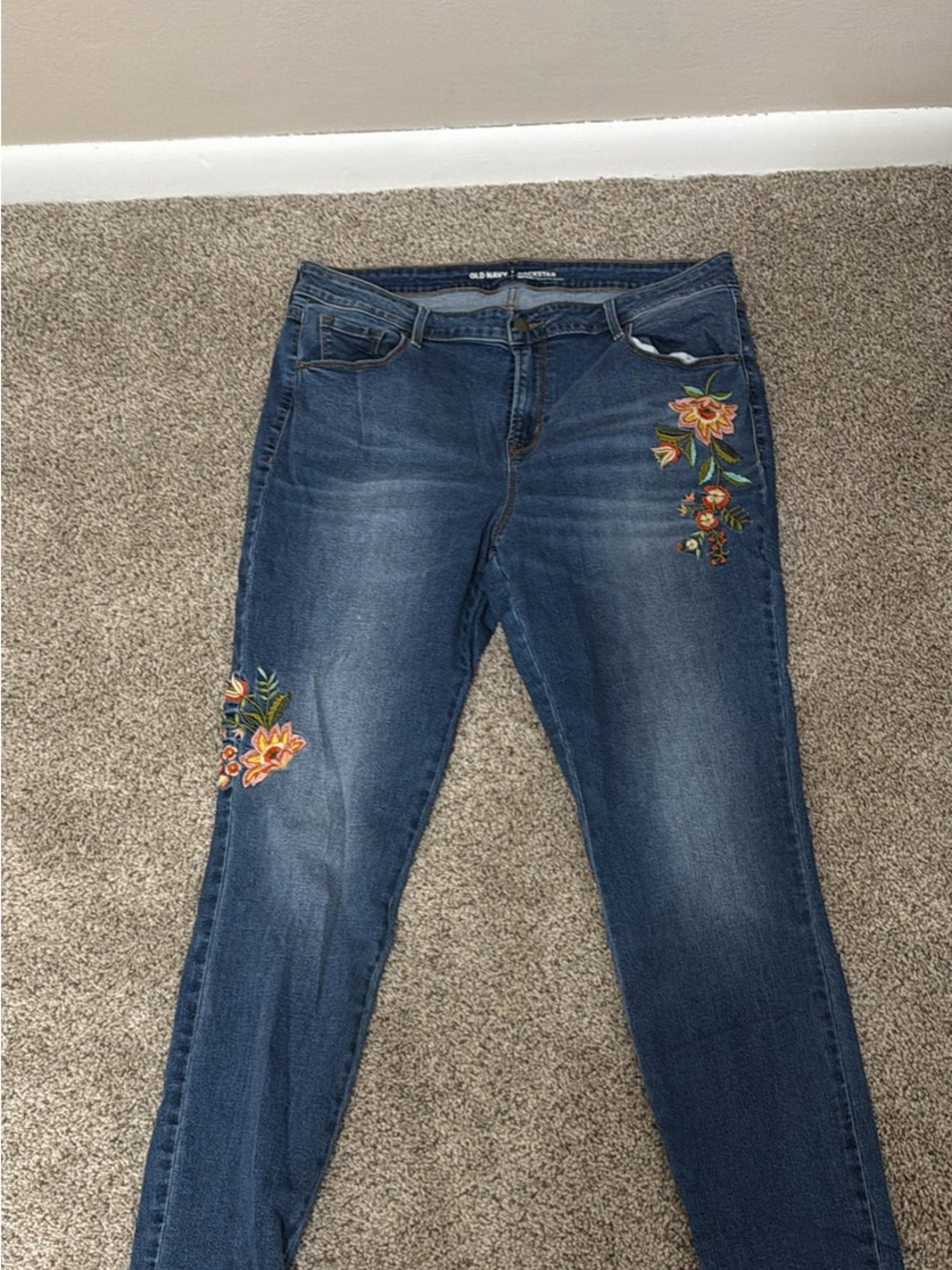 Old Navy Dark Blue Skinny Jeans with Floral Embroidery